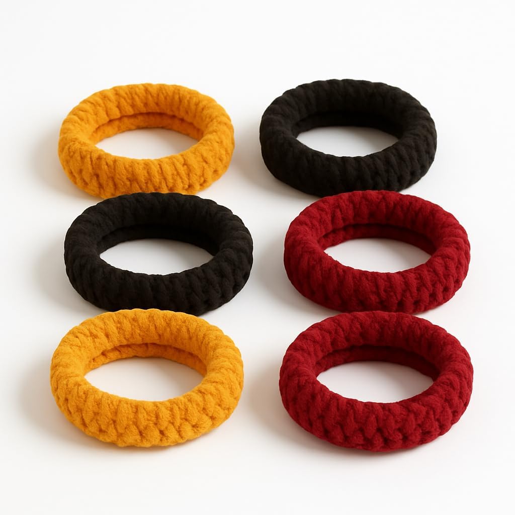 Six 7AGAT thick, soft no damage hair ties for women, seamless elastic ponytail holders and hair accessories for girls.