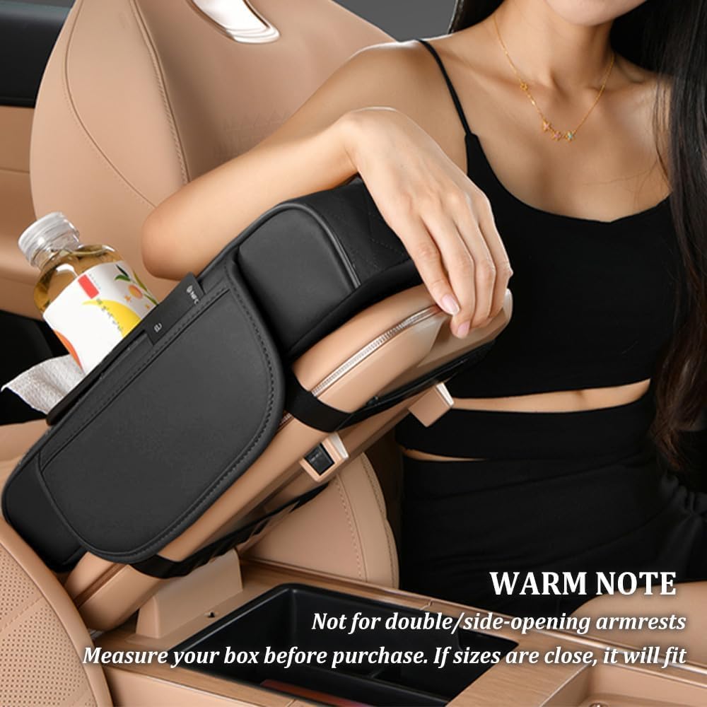 Car Armrest Cover Organizer, Leather, Rhombus Padded Style, with 2 Cup Holders and Tissue Opening, 35 x 20 x 8 cm