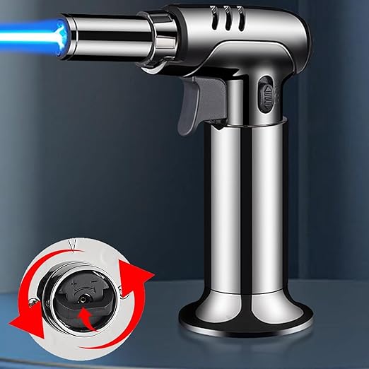 7AGAT professional kitchen butane torch lighter with adjustable flame, safety lock, refillable, ideal for creme brulee, BBQ, and baking.
