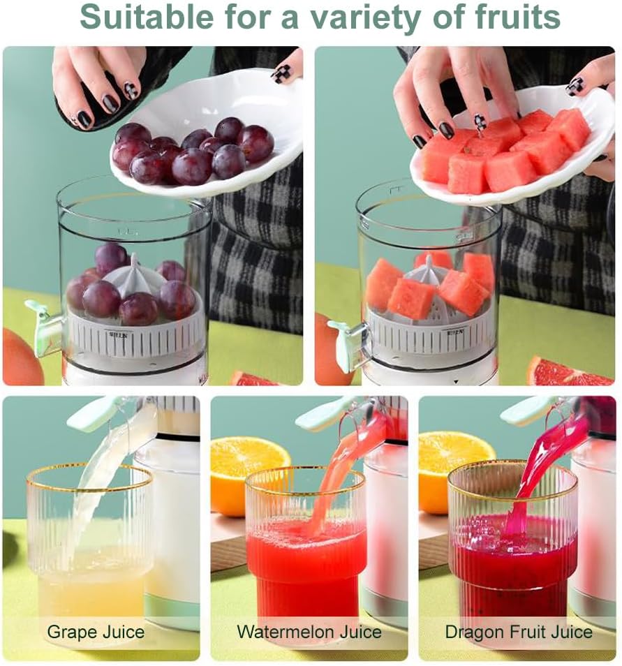 Electric Citrus Juicer with Side Juice Outlet, White, Compact Automatic Juicer for Oranges, Lemons and Grapefruits