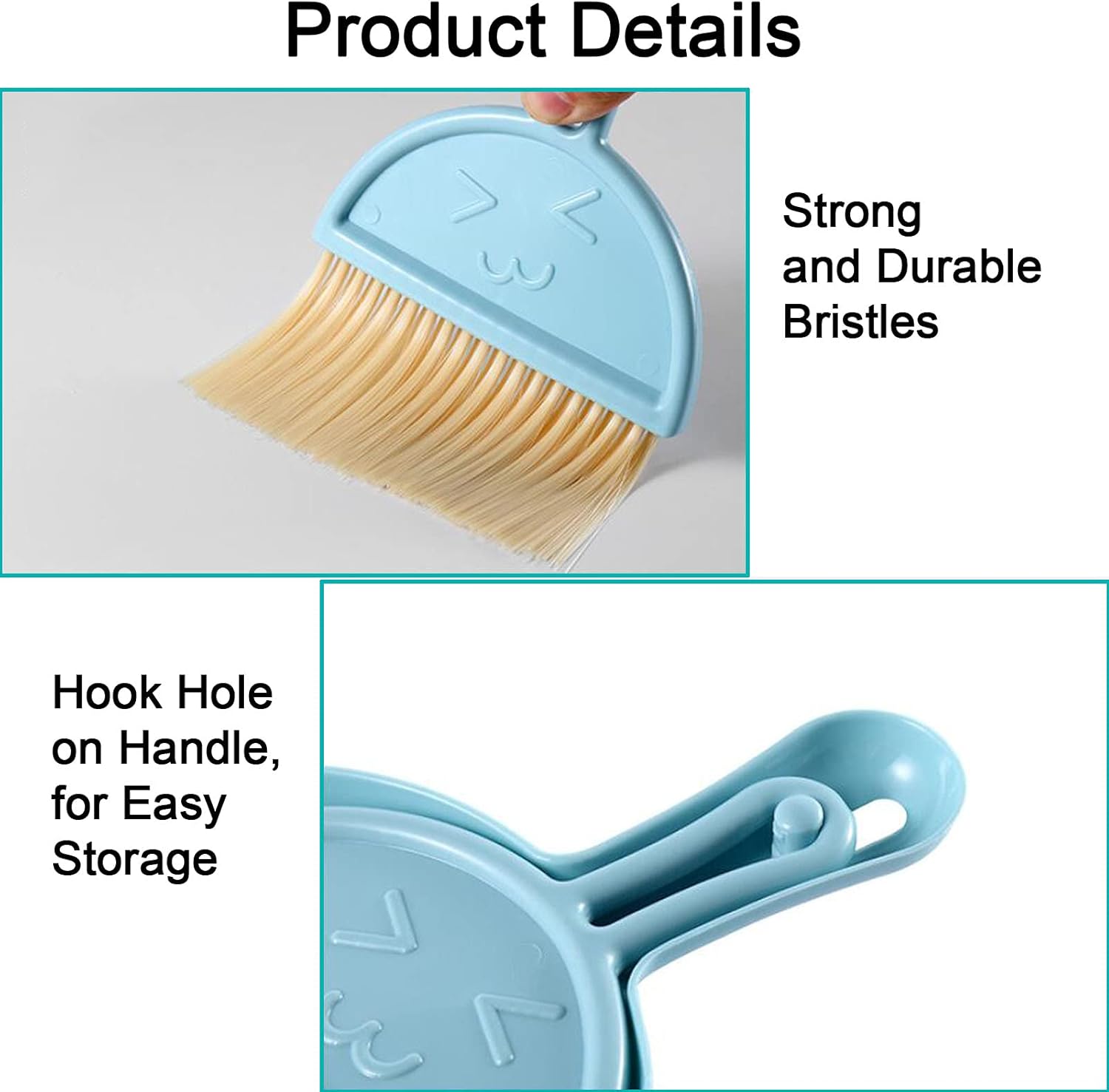 7AGAT mini cleaning brush and dustpan set with soft bristles in multiple colors for desk, kitchen, and office cleaning.