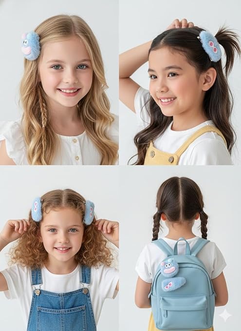 Set of six multicolor plush monster hair clips featuring soft, furry claws and clips, perfect for girls, kids, and women.