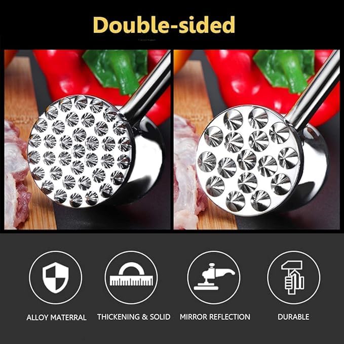 7AGAT meat hammer tenderizer with dual-sided metal head and black ABS handle, ideal for tenderizing beef, steak, and chicken.