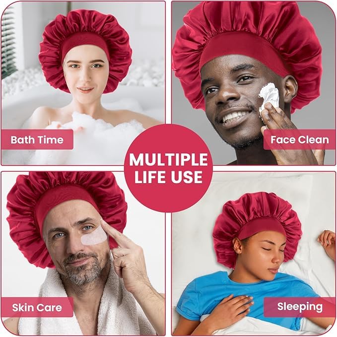 7AGAT premium satin sleep bonnet for curly and frizzy hair, with wide elastic band and adjustable hair wrap for nighttime hair protection