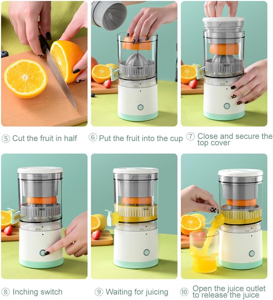 Electric Citrus Juicer with Side Juice Outlet, White, Compact Automatic Juicer for Oranges, Lemons and Grapefruits