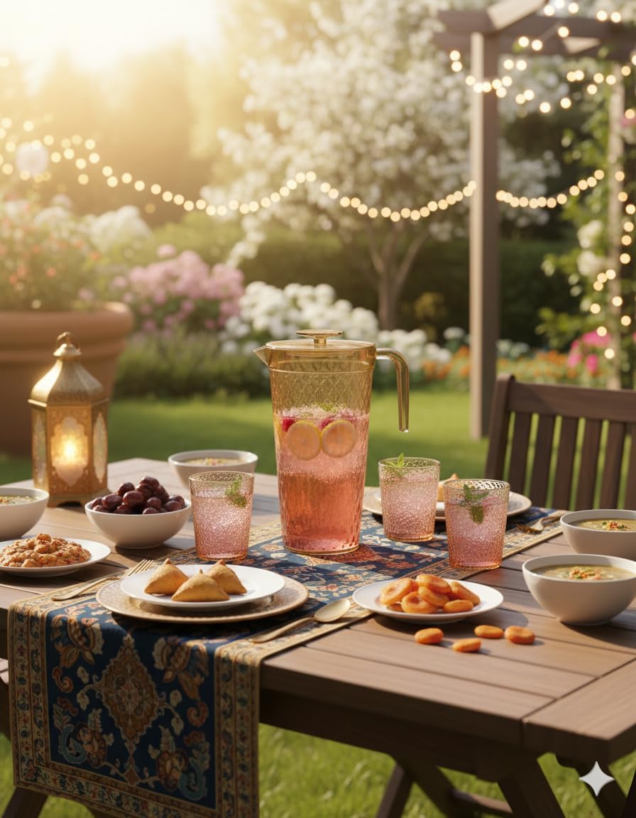 Acrylic water pitcher with four matching cups, lightweight, durable tableware set for easy-serving beverages by 7AGAT.