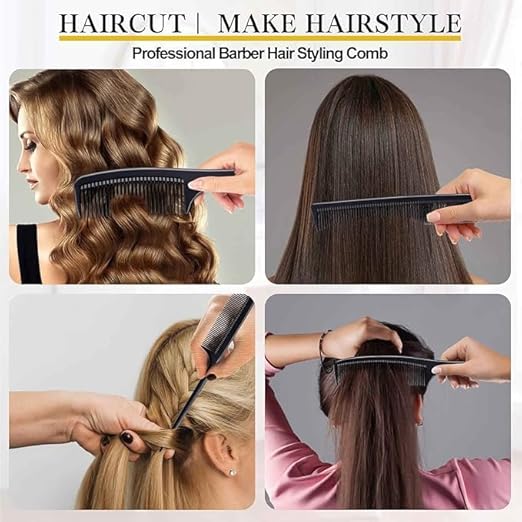 Set of four 7AGAT premium brown hair combs with fine and wide teeth for styling, teasing, and parting all hair types.