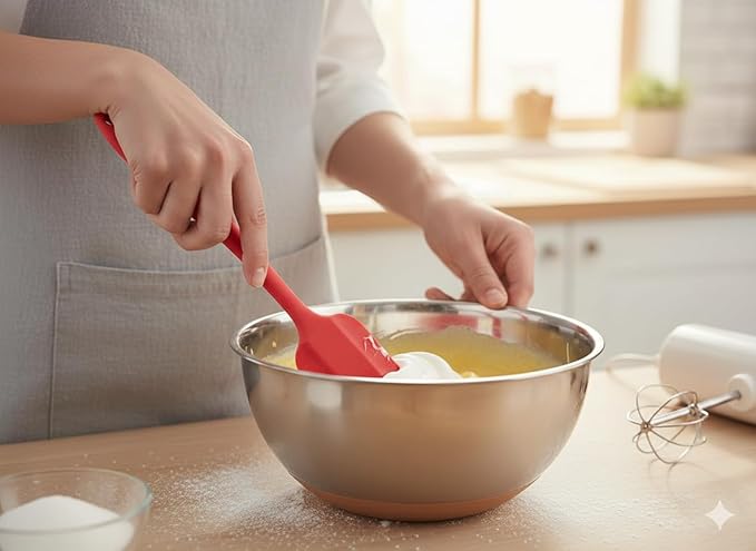 Colorful silicone spatula from 7AGAT Shopping, heat resistant, flexible, non-stick kitchen cooking utensil with a comfortable handle.