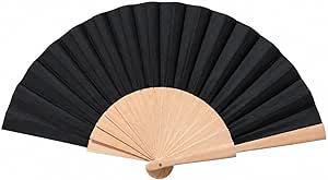 Black wooden and fabric foldable hand fan by 7AGAT, portable accessory for dance, weddings, cosplay, festivals, and daily use