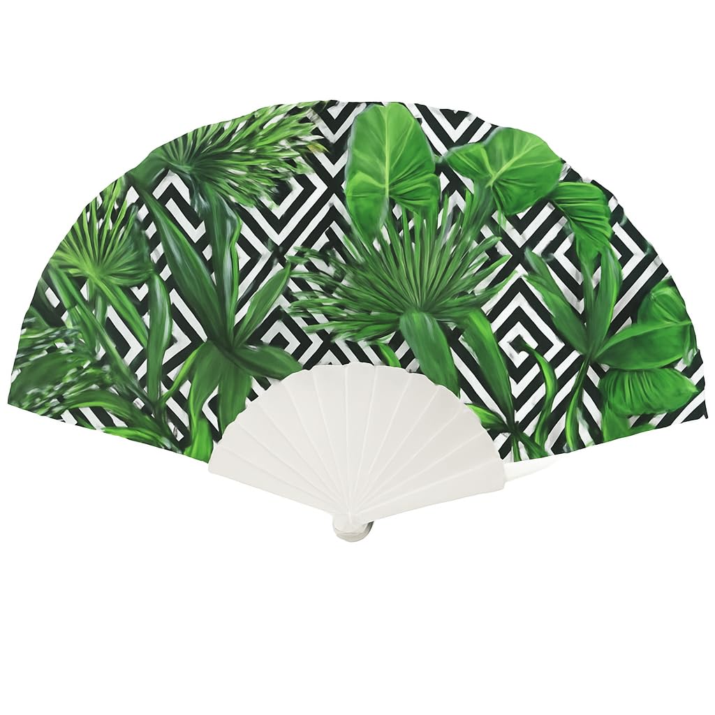 Elegant classic silk handheld folding fan with intricate Chinese/Spanish design, perfect for weddings, parties, and cultural performances.