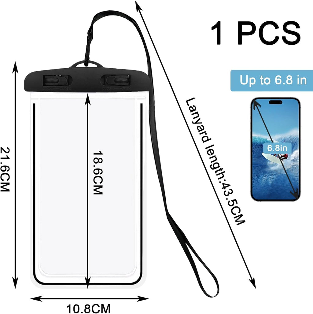 7AGAT waterproof phone case in multicolor with strap, shock-resistant PVC/neoprene for swimming, beach, diving, and outdoor activities.