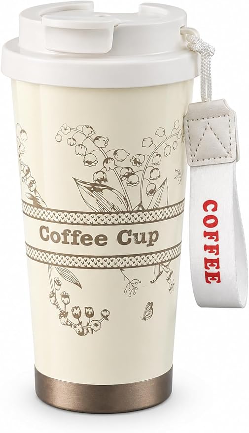 7AGAT travel coffee cup made of SUS316 stainless steel with 2-in-1 leak-proof lid for hot and cold drinks, BPA-free, reusable thermos flask.