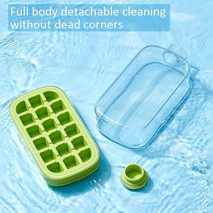 7AGAT 2-in-1 ice cube maker box with colorful storage container, built-in pouring spout, and easy-release ice molds.