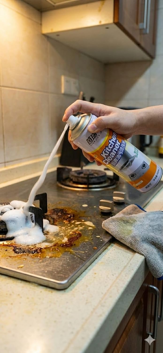 Foam bubble multi-purpose kitchen cleaner spray by 7AGAT, 500ml, plant-based, non-toxic formula for grease and stain removal.