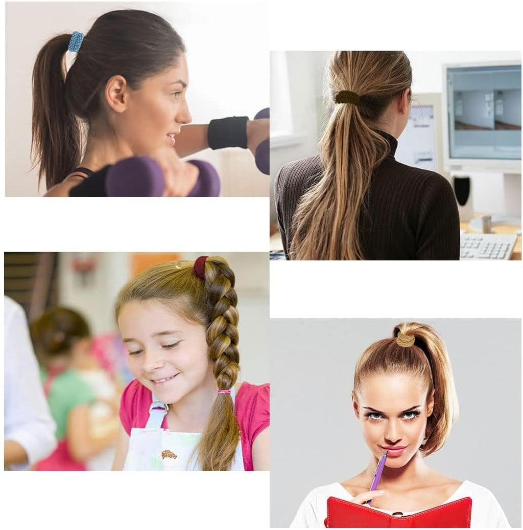 Set of 6 soft, seamless elastic hair ties for women and girls, 7AGAT thick ponytail holders, gentle on hair and damage-free.