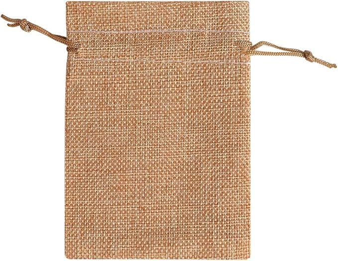 Set of 10 burlap gift bags with drawstrings, Hessian jute linen pouches for wedding favors, party, and DIY crafts.