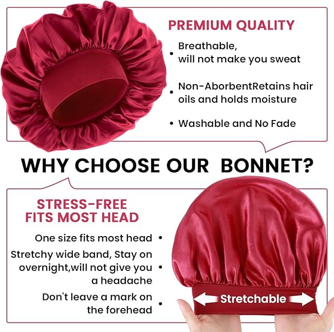 7AGAT satin sleep bonnet for hair protection, soft silk satin night cap with elastic band, suitable for curly and frizzy hair.
