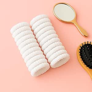 White soft elastic hair ties in a pack of 24, no-crease ponytail holders from 7AGAT Shopping, suitable for secure hairstyles.