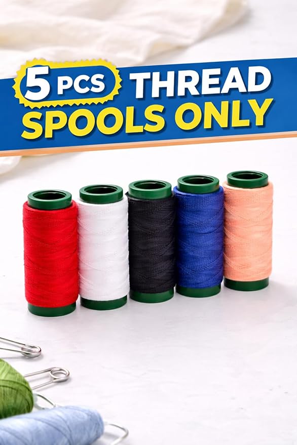 Seven-color sewing thread set by 7AGAT with five portable spools, ideal for DIY, repair, and tailoring projects.