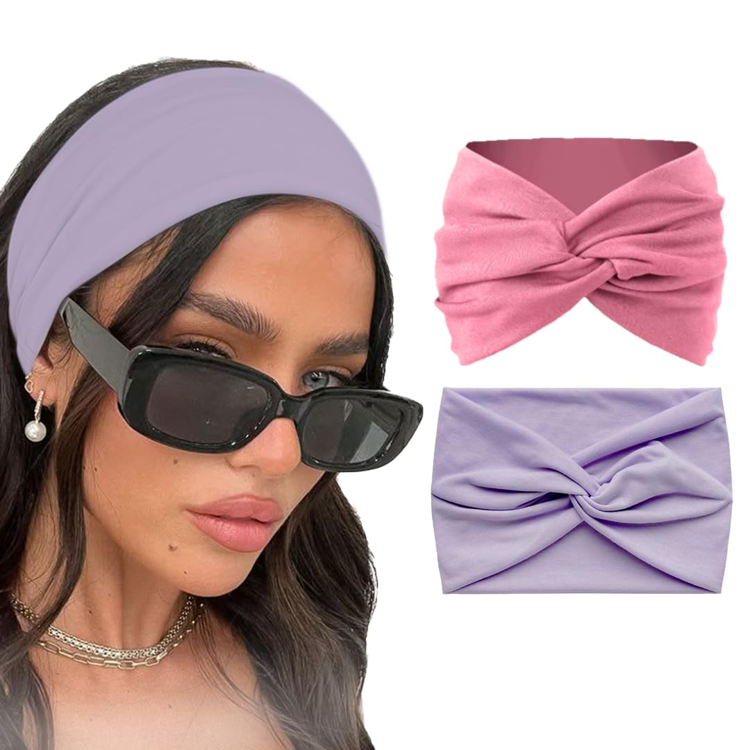 Two 7AGAT knitted cotton headbands with cute knots, perfect for women and girls, made of 95% cotton, turban style hair accessories.