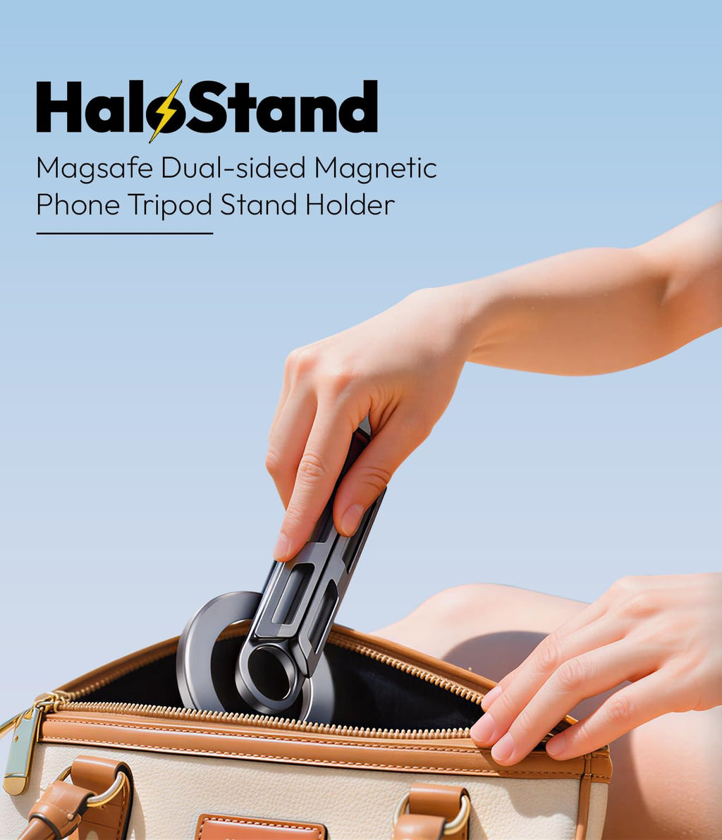 7AGAT MagSafe magnetic phone mount with foldable design and tripod mount for photography, filming, and content creation.