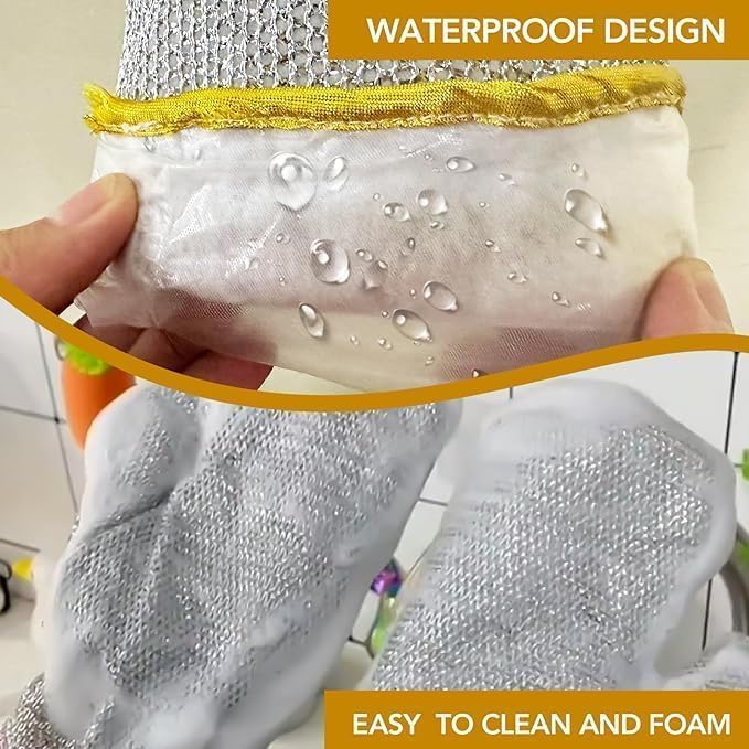 Pair of waterproof wire dishwashing gloves with steel fiber, heat and oil-resistant for kitchen cleaning from 7AGAT Shopping