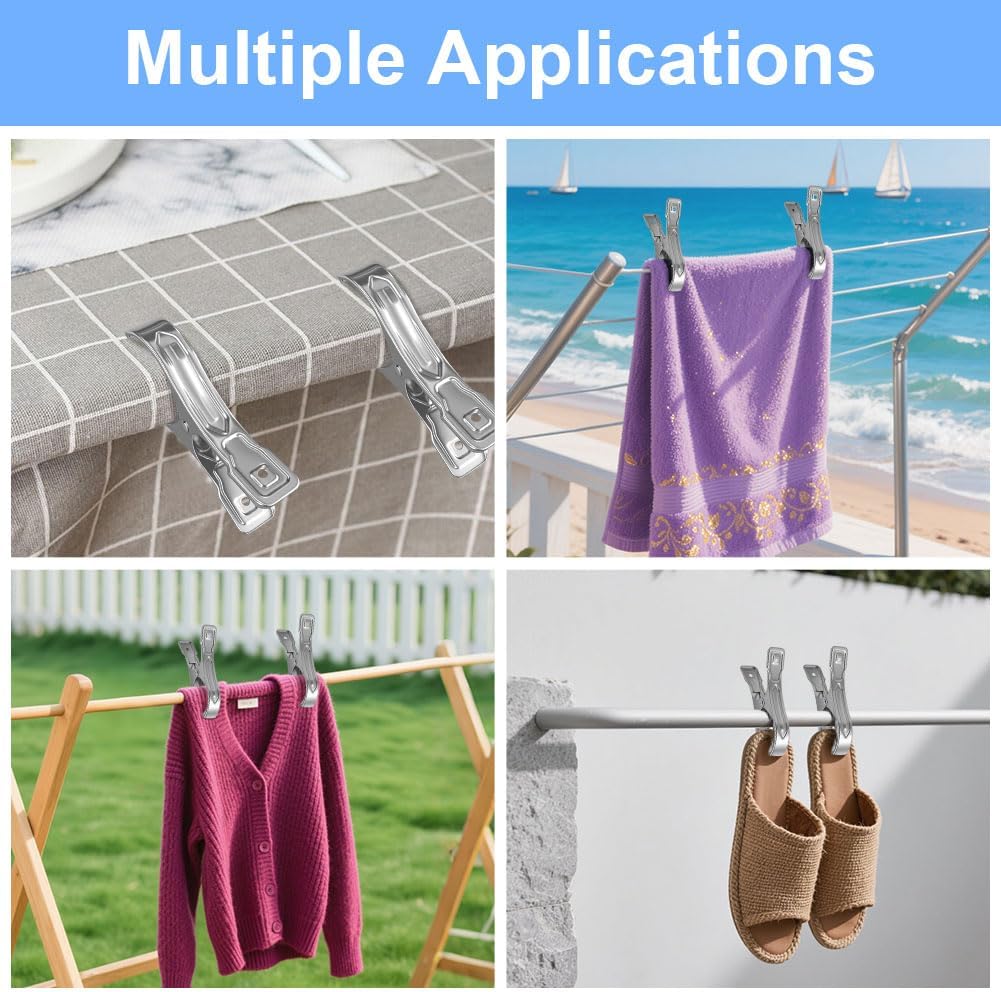 Heavy-duty stainless steel clothespins by 7AGAT, rustproof silver laundry clips for all fabric types, versatile and durable.