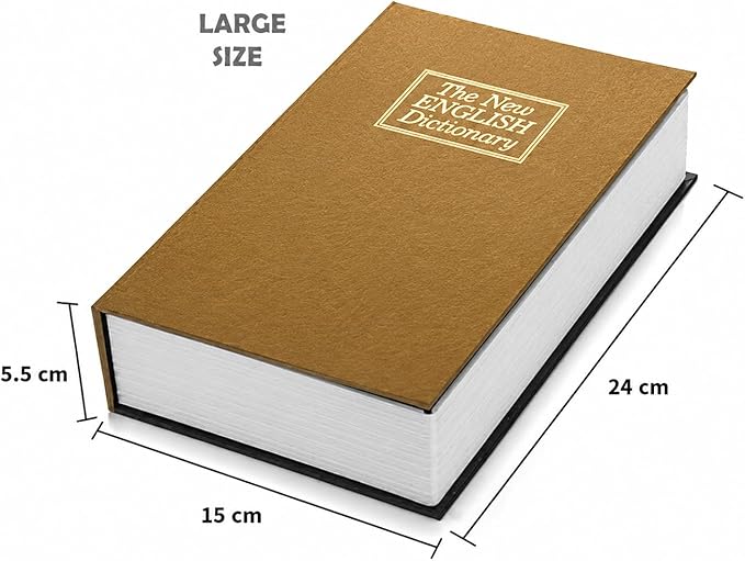 7AGAT hidden book safe with key lock, a portable dictionary-style lock box for cash, jewelry, passports, and valuables.
