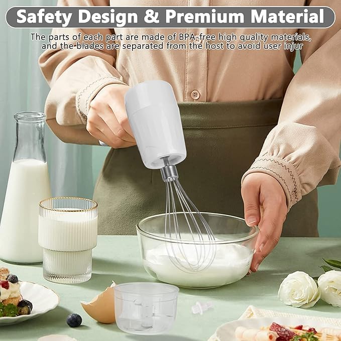 7AGAT wireless electric hand mixer with USB recharge, lightweight design and detachable mixing rods, ideal for quick baking.