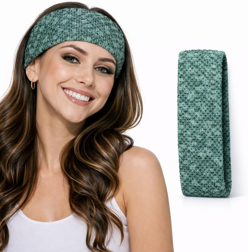 Women’s knit headband by 7AGAT, soft stretchy winter ear warmer, ideal for yoga, sports, makeup, and daily wear.