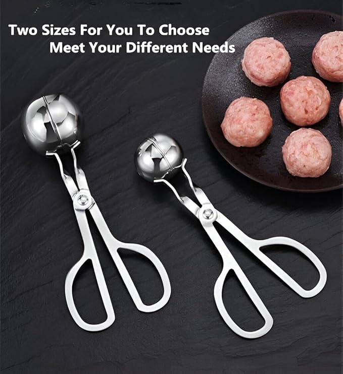 7AGAT stainless steel meatball scoop with ergonomic handle, ideal for ice cream, dough, and food portioning, 17 cm silver tool