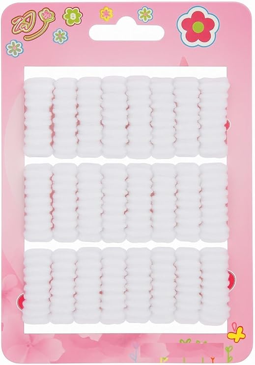 White soft elastic ponytail holders from 7AGAT Shopping, no-crease hair ties, pack of 24 in a close-up image