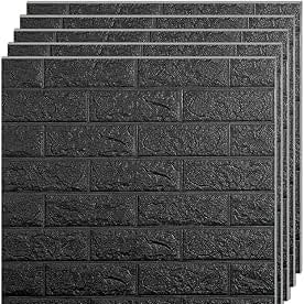 Black 3D brick wall sticker by 7AGAT, waterproof foam panel wallpaper, peel and stick design for living room or bedroom decor.