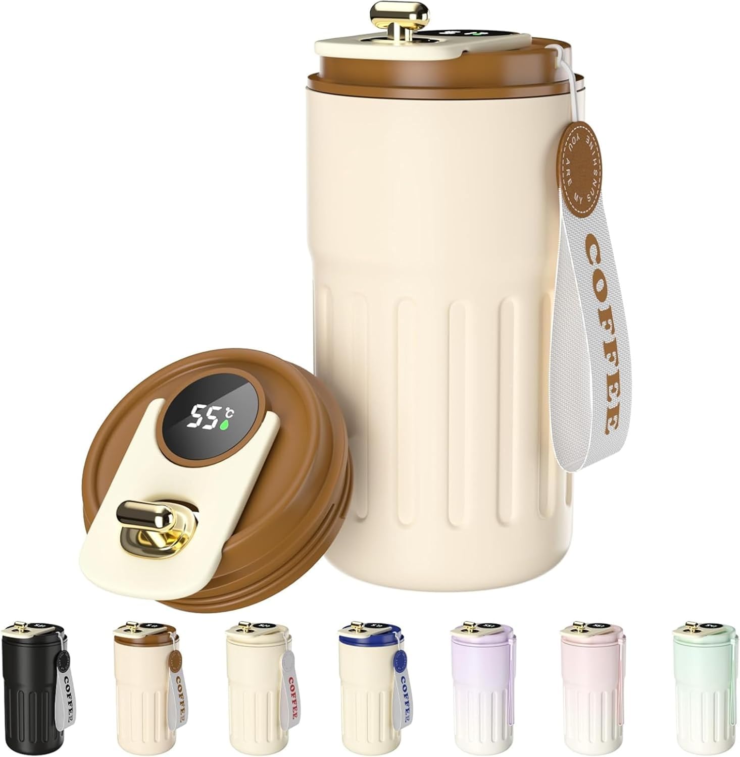 7AGAT insulated coffee tumbler with leak-proof lid, double-wall stainless steel cup for hot and cold drinks, reusable travel mug
