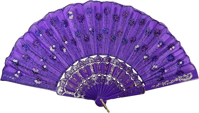 7AGAT classic silk handheld folding fan with Chinese/Spanish design, ideal for weddings, parties, performances, and home decor.