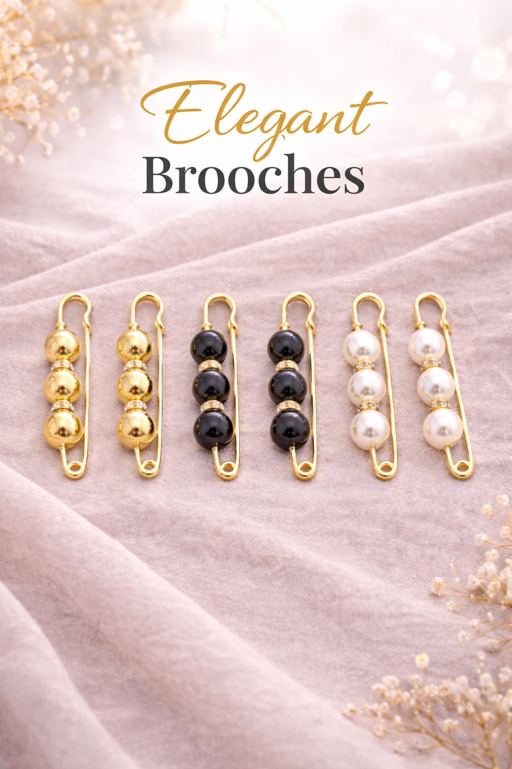 Stylish 7AGAT decorative hijab pin with beaded design and crystal accents for secure, elegant headscarf styling.