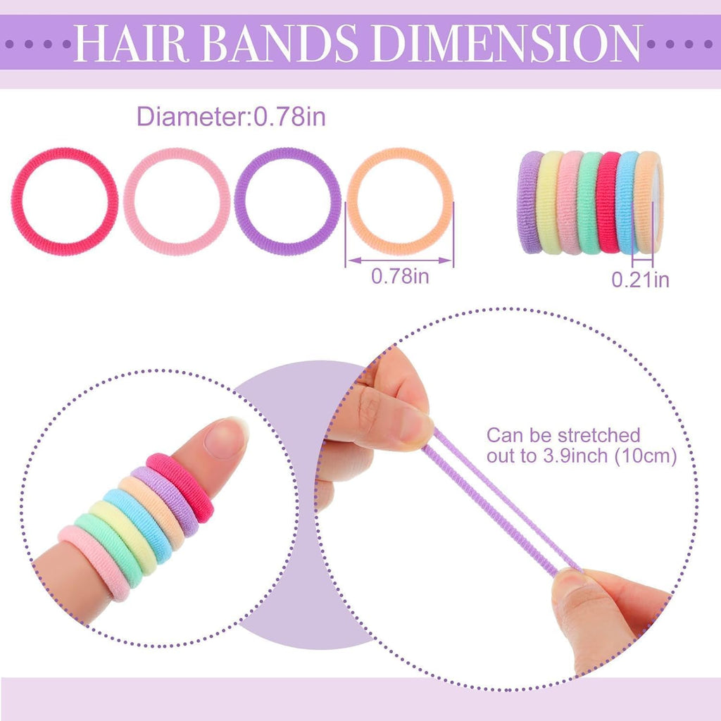 Set of 100 small elastic baby hair ties and ponytail holders for girls, rubber bands from 7AGAT for gentle hair styling.