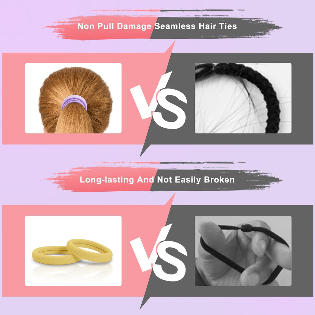 Black cotton elastic hair ties for women, seamless thick ponytail holders from 7AGAT, gentle on hair and preventing damage.