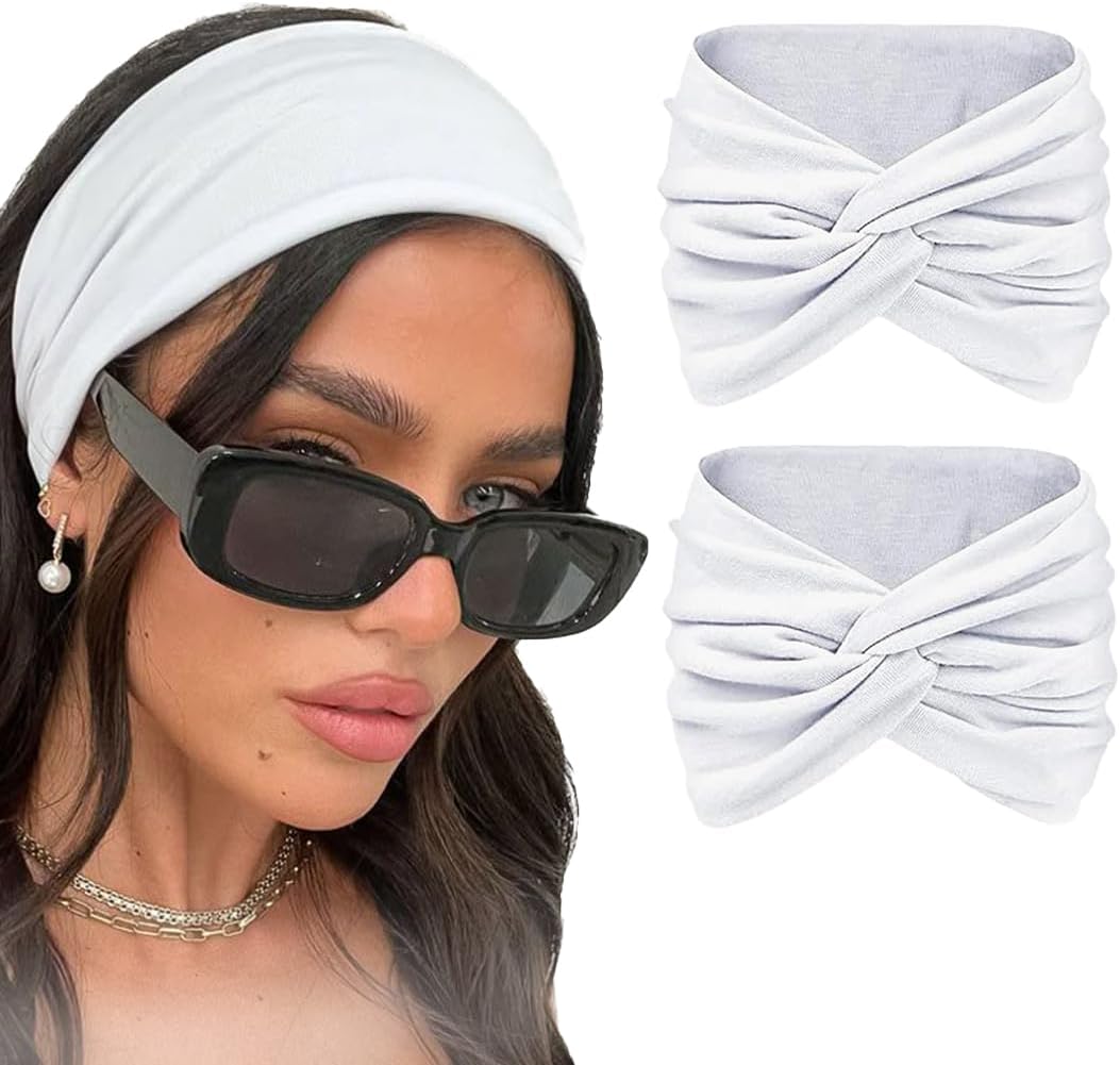Two knitted cotton headbands for women and girls featuring cute knot designs, made from 95% cotton, by 7AGAT.