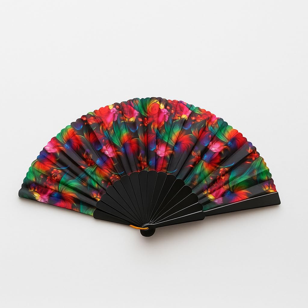 7AGAT classic silk handheld folding fan with Chinese and Spanish design, ideal for weddings, parties, performances, and home decor.