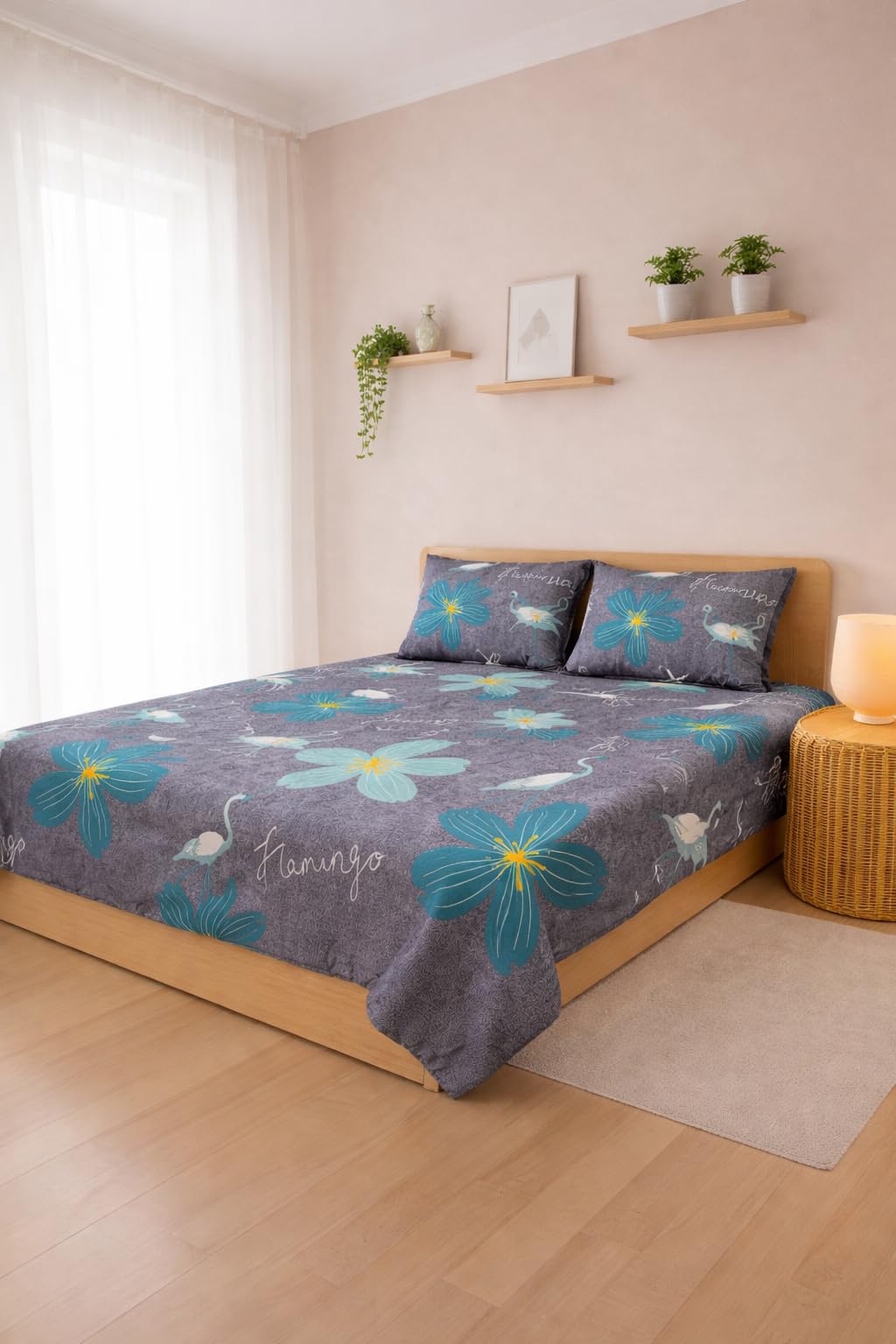 Soft 7AGAT bed sheet and pillowcase set in light color, made for comfortable sleep, machine washable, easy to care for.