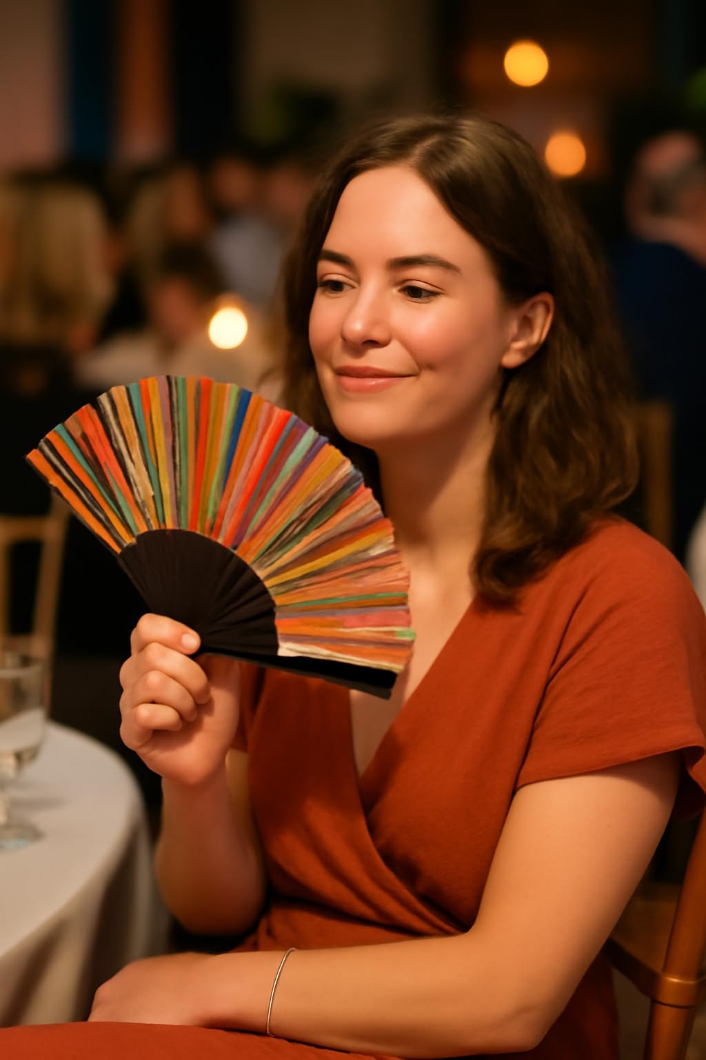 7AGAT classic Chinese style folding hand fan for line dance and popping performance, featuring intricate design and lightweight bamboo construction.