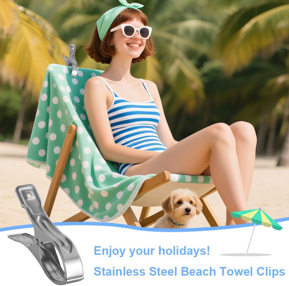 Heavy-duty stainless steel clothespins by 7AGAT, rustproof silver laundry clips for all fabric types, ideal for multi-purpose use.