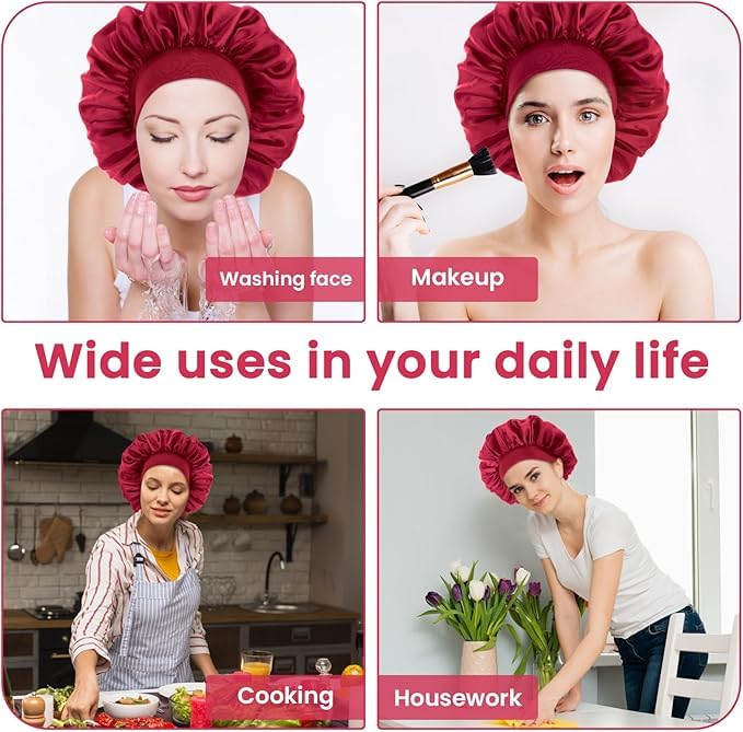 7AGAT satin sleep bonnet for hair protection, soft silk night cap with elastic band, ideal for curly and frizzy hair care