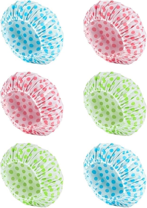 Two waterproof 7AGAT shower caps with assorted patterns, reusable hair bonnets for showering, hair treatments, and coloring.