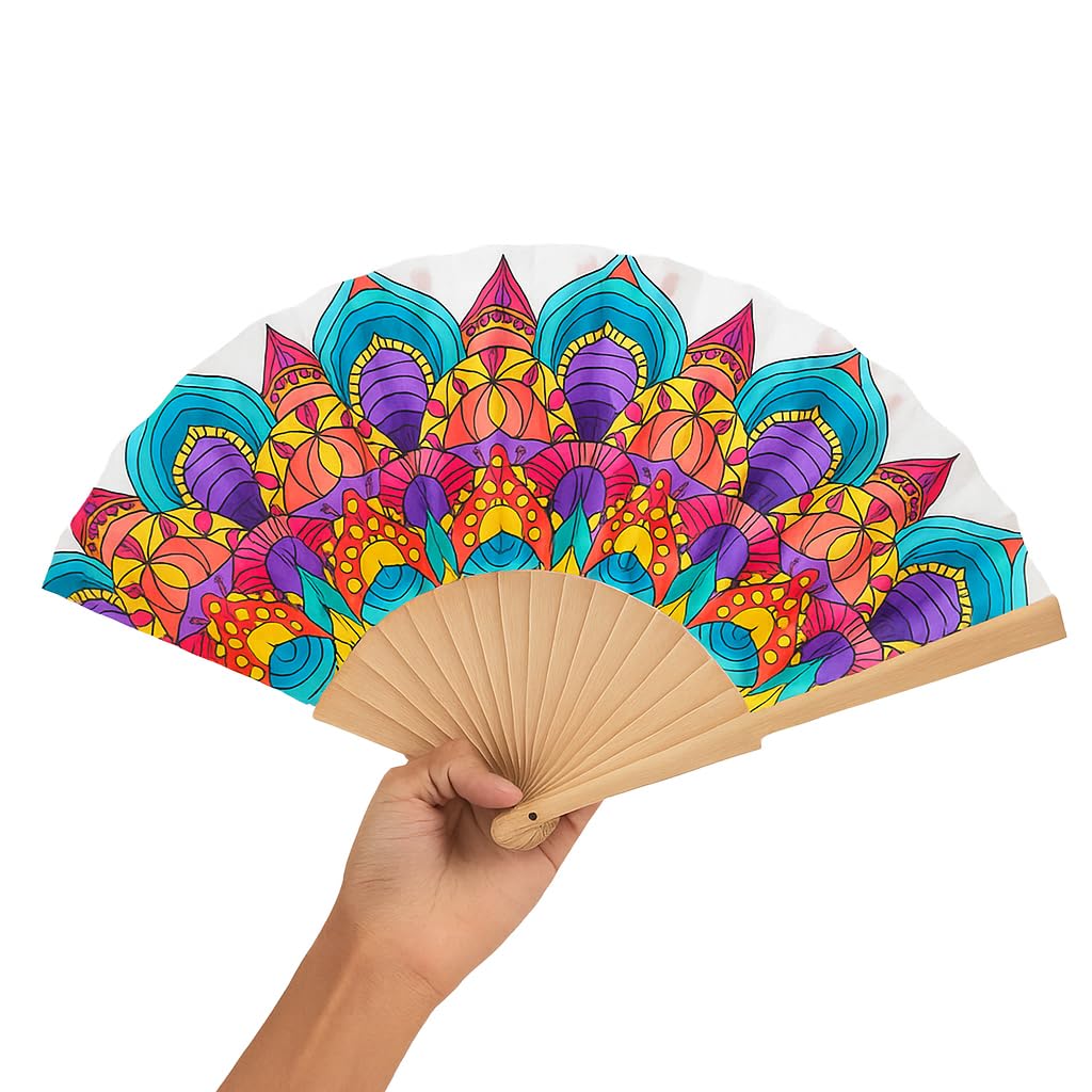 Handheld bamboo silk folding fan with intricate design, perfect for women’s wedding decoration, dancing, and parties by 7AGAT.