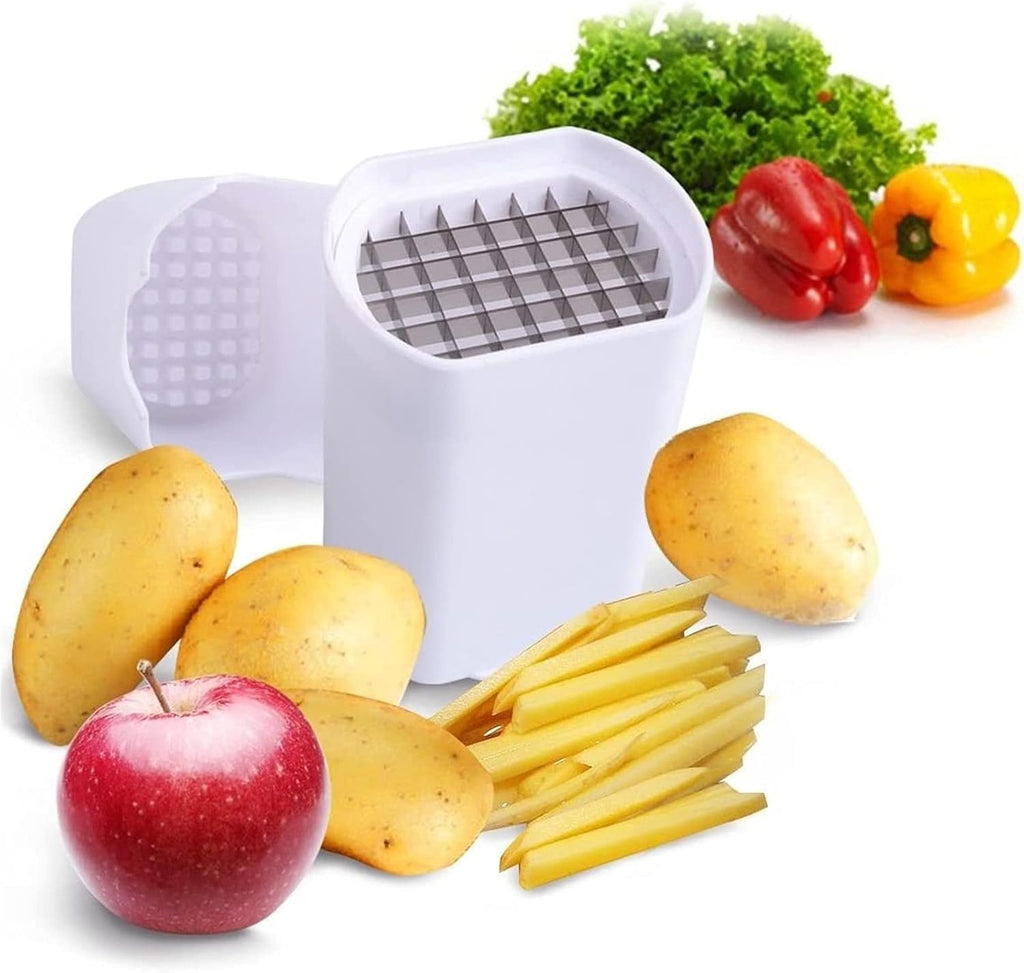 7AGAT manual French fry potato cutter with stainless steel blades, perfect for slicing potatoes and vegetables for homemade fries.