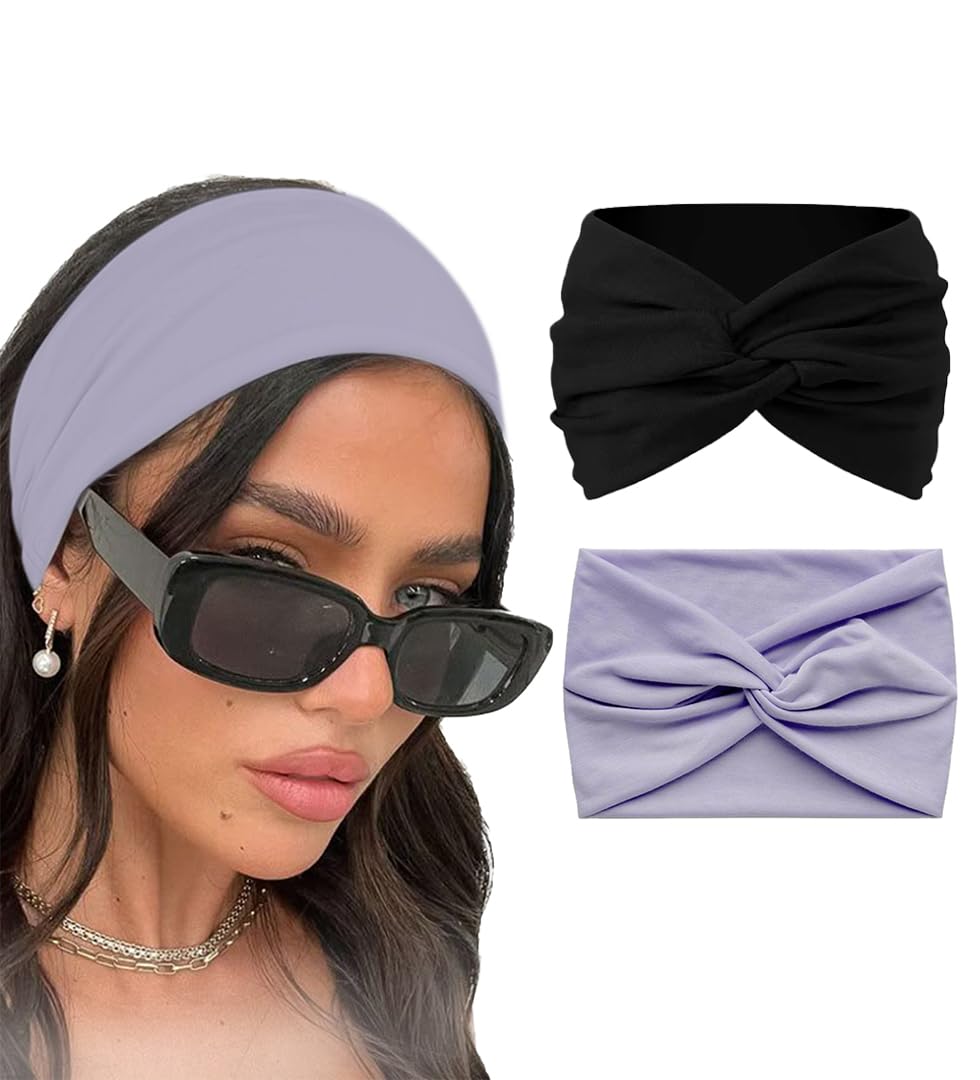 Two knitted cotton headbands with cute knots, suitable for women and girls, featuring soft, comfortable fabric and versatile headwrap style.