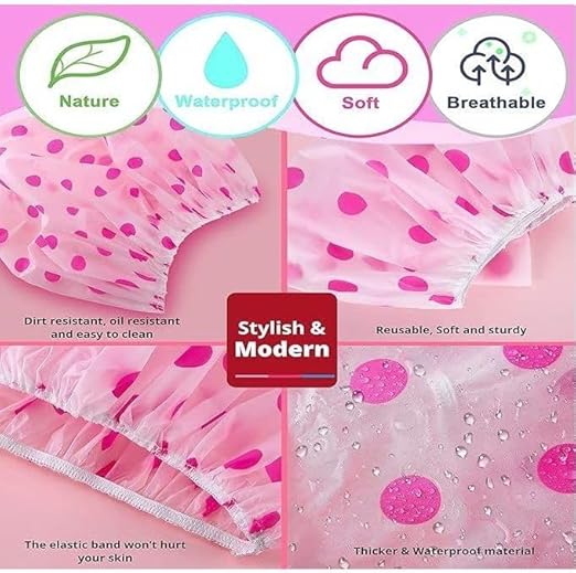 Two waterproof 7AGAT shower caps with colorful patterns, reusable hair bonnets for shower, hair treatments, and coloring.