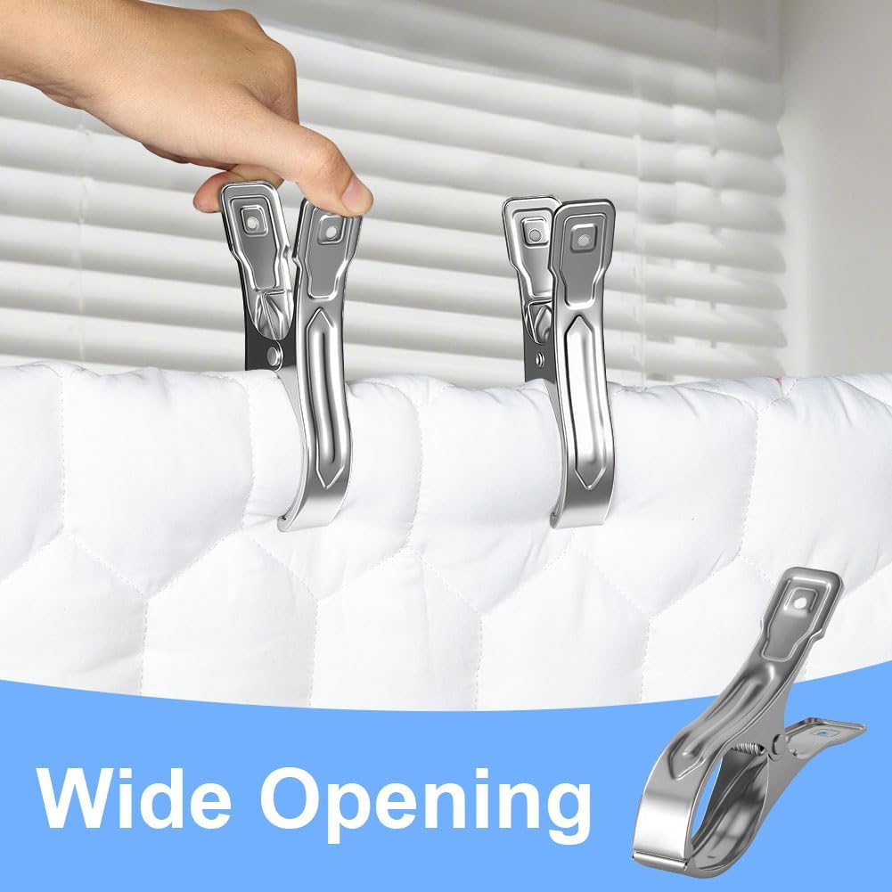 Set of 7AGAT heavy-duty stainless steel clothespins with rustproof silver finish, ideal for laundry and fabric holding chores.